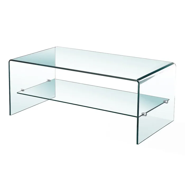 Table basse en verre courbé avec étagère