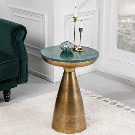 Table d’appoint « DIABOLO » 40 cm plateau marbre vert et métal doré