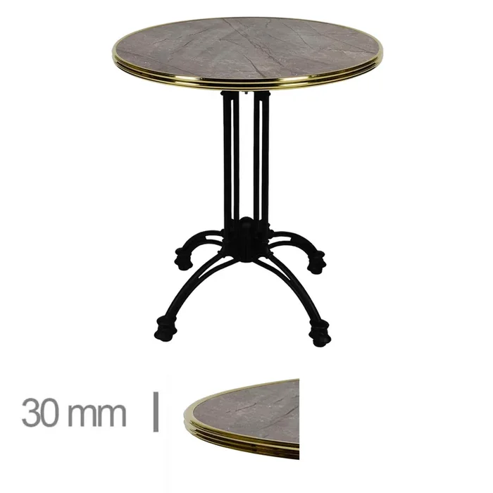 Table De Terrasse Ronde Avec Cerclage Laiton Pour Café, Restaurant Et Horeca – Werzalit Dia – 70 Cm
