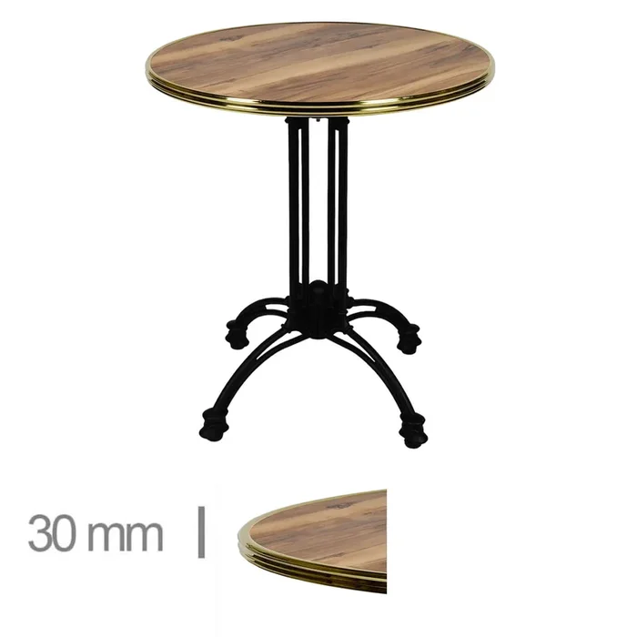 Table De Terrasse Ronde Avec Cerclage Laiton Pour Café, Restaurant Et Horeca – Werzalit Indian Shesman – 60 Cm