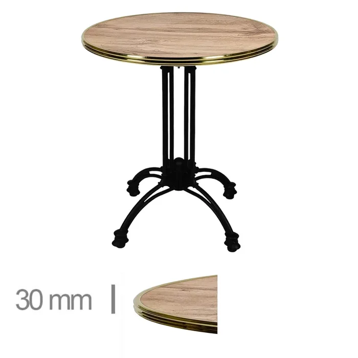 Table De Terrasse Ronde Avec Cerclage Laiton Pour Café, Restaurant Et Horeca – Werzalit Pony – 70 Cm