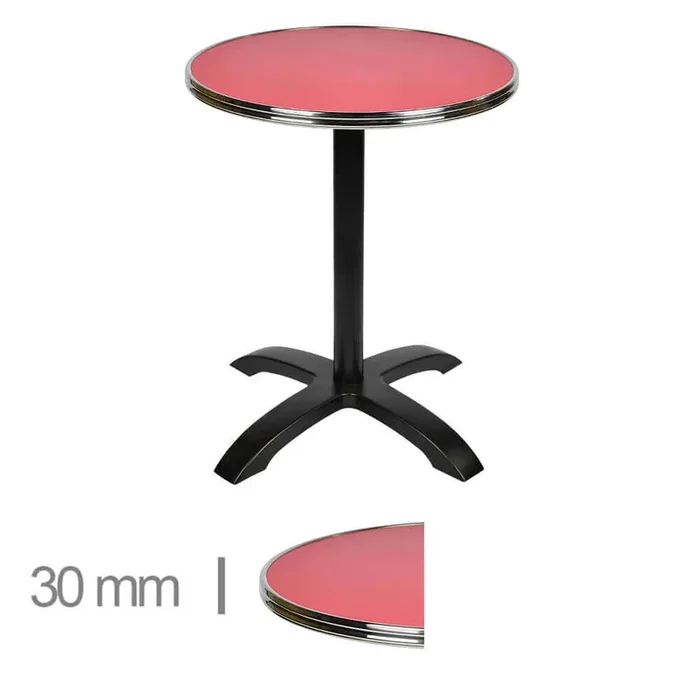 Table De Terrasse Ronde Pliable Avec Cerclage Chrome Pour Café, Restaurant Et Horeca – Werzalit Rouge – 70 Cm