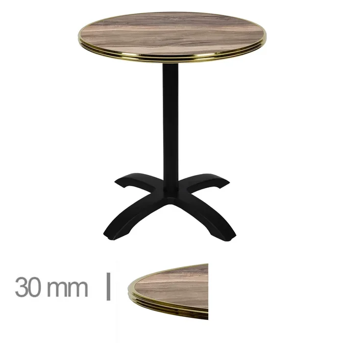 Table De Terrasse Ronde Pliable Avec Cerclage Laiton Pour Café, Restaurant Et Horeca – Werzalit Indian Wood – 70 Cm