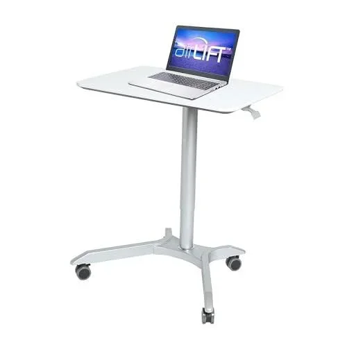 Table pneumatique réglable en Hauteur de 68,8 à 106,4 cm, Aluminium, Blanc, 71 x 50 cm
