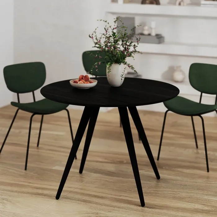 Table ronde 4 personnes en bois de frêne plaqué noir d105 cm – liwa