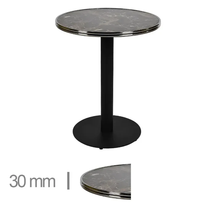 Table Ronde Avec Cerclage Chrome Pour Café, Restaurant Et Horeca – Werzalit Porto Rosa – 70 Cm