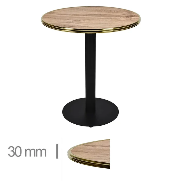 Table Ronde Avec Cerclage Laiton Pour Café, Restaurant Et Horeca – Werzalit Pony – 70 Cm