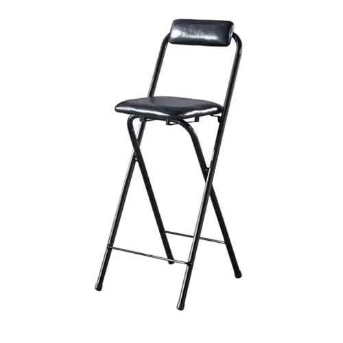 Tabouret de Bar Pliant Chaise, 65cm/70cm/75cm Chaises Pliable Portables pour Déjeuner avec Dossier et Repose-Pieds, Tabourets Rembourrés à Hauteur de Noir
