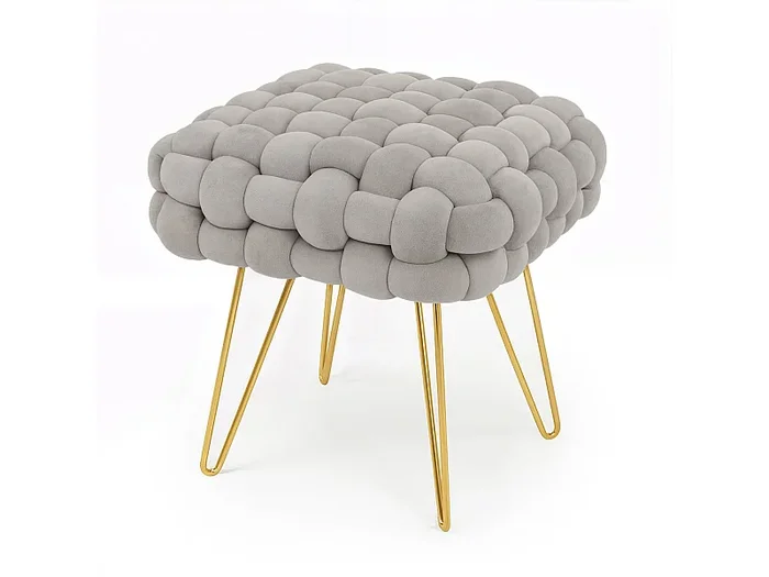 Tabouret en velours tressé rembourré 38 cm DOTTY Gris Clair