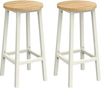 Tabourets de Bar, Lot de 2, Chaises, Siège Haut, Cadre Métallique, Montage Facile, Hauteur 65 cm, Repose-pieds, pour Cuisine, Salon, Salle à Manger, B Blanc