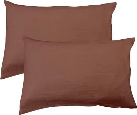 Taies doreiller Unies Double Gaze DE Coton 50x70cm | 100% Coton de qualité supérieure | Oeko-TEX | Taies doreiller 50x70cm | Chocolat Marron