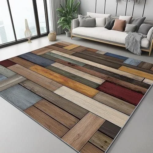 Tapis 120×180 Tapis pour Chiens Lavables Réutilisables Antidérapants Patchwork Bois Nature Coloré Tapis Imprimés pour ropreté, Imperméables Braun Blau