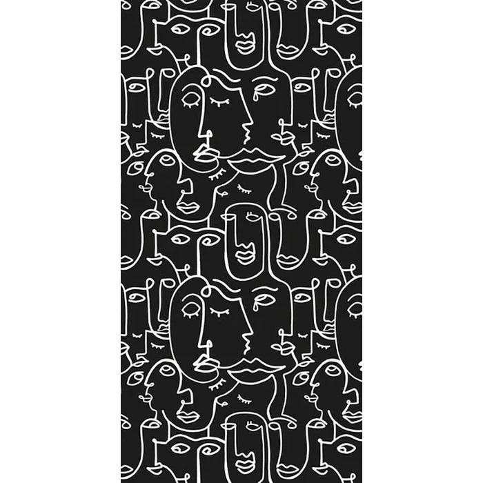 Tapis couloir rectangulaire ODIN NOIR VISAGES ABSTRAITS – 66×132 cm – Vinyle – Pôdevache