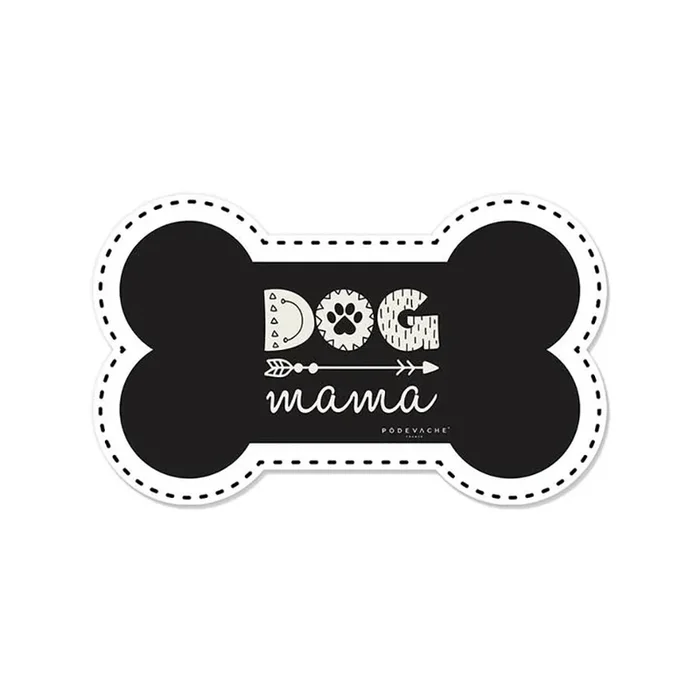 Tapis gamelle forme d’os DOG MAMA NOIR – CHIEN – 29,7×49 cm – Vinyle – Pôdevache