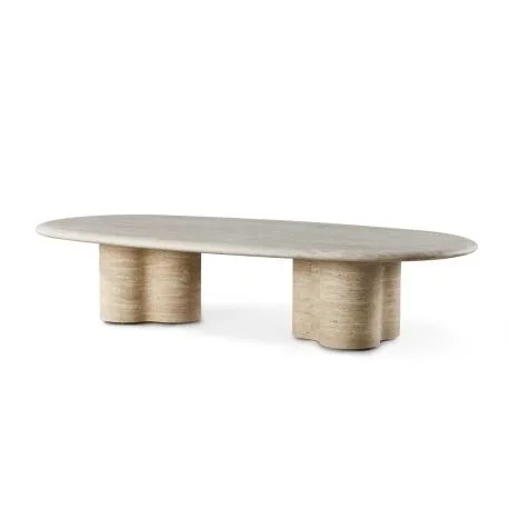 Très grande table basse « Fino » en travertin beige sculptée – 163 cm