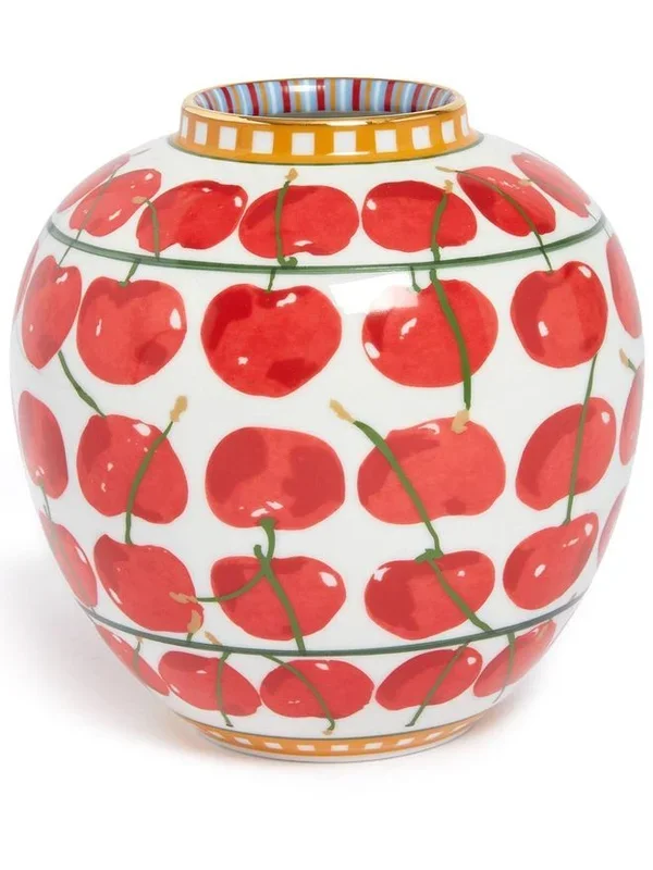 vase à cerises imprimées – Blanc