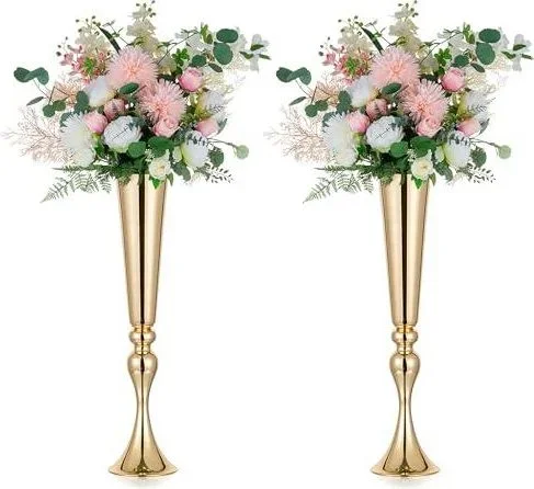 Vase Or pour Centre de Table: 2 Pièces de 55,5cm de Haut Vases Trompette en Metal Fleur Support pour Mariage Doré Décorations Fêtes danniversaire