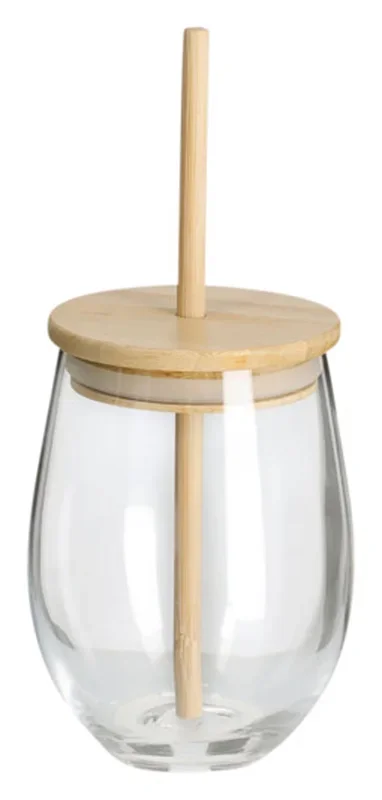 Verre à boire ZELLER avec couvercle en bambou et paille en verre ø 9,2×12,6 cm