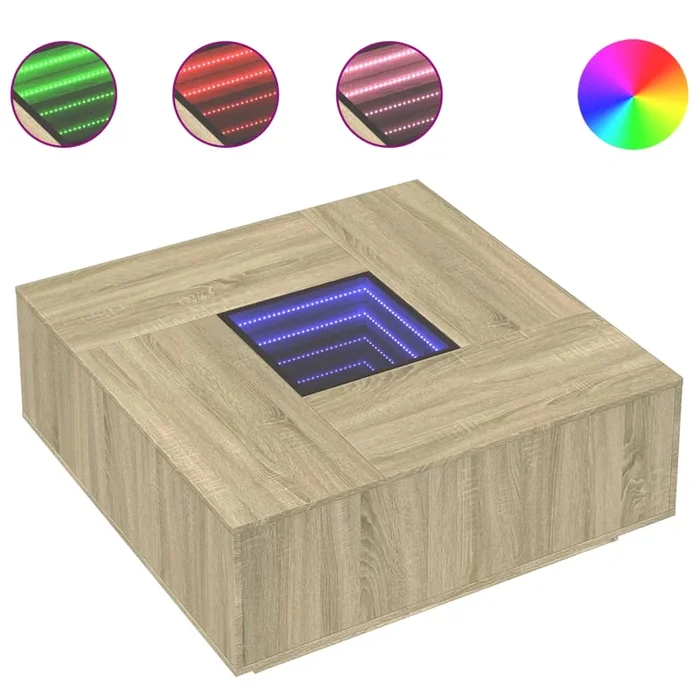vidaXL Table basse avec LED infini chêne sonoma 100x100x40 cm