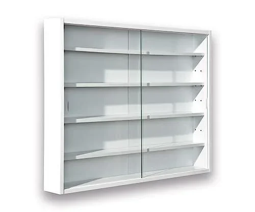 Vitrine Murale pour Objets de Collection – Armoire de rangement avec 4 étagères – 5 Compartiments – pour Miniatures – MDF -Blanc (80x60x9.5 cm) Compil