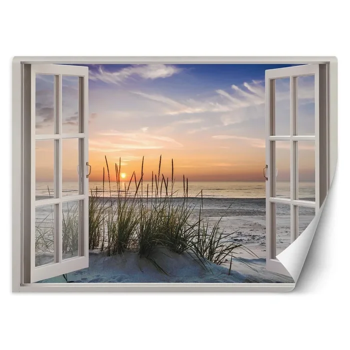 Wallpaper, Window view sunset on the beach