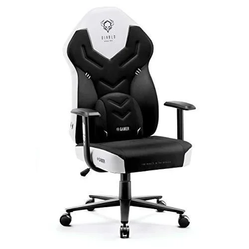 X-Gamer 2.0 Chaise Gaming Fauteuil de Gamer de Bureau Couverture en Tissu Design Ergonomique Coussin Lombaire Accoudoirs Confortables (Noir-Blanc)