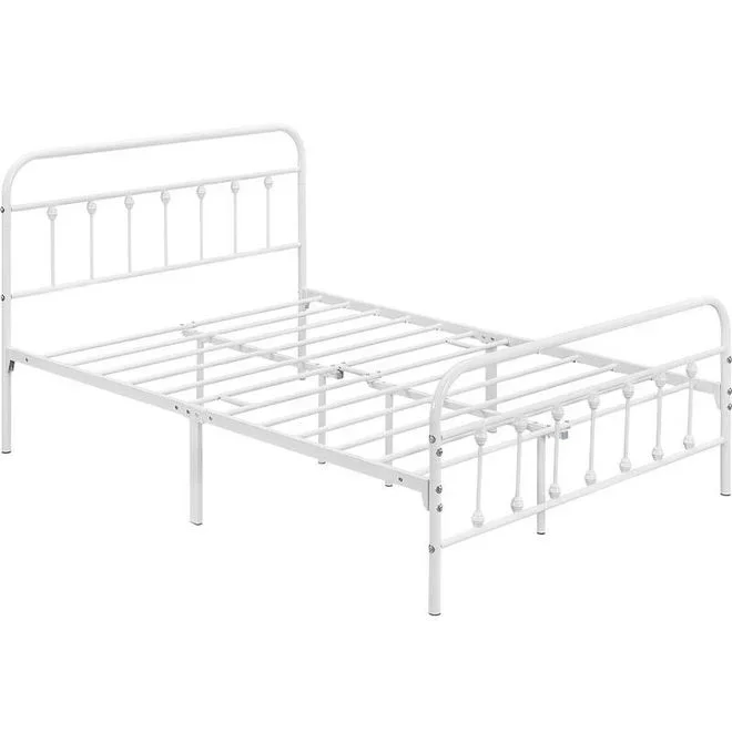 Yaheetech – Cadre de Lit en Métal 140×200 cm Vintage Lit avec Sommier Haute Tête de Lit Armature Métallique à 6 Pieds de Support Blanc