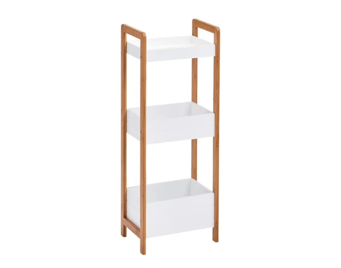 ZELLER étagère sur pied avec 3 étagères bambou blanc 28x20x74 cm
