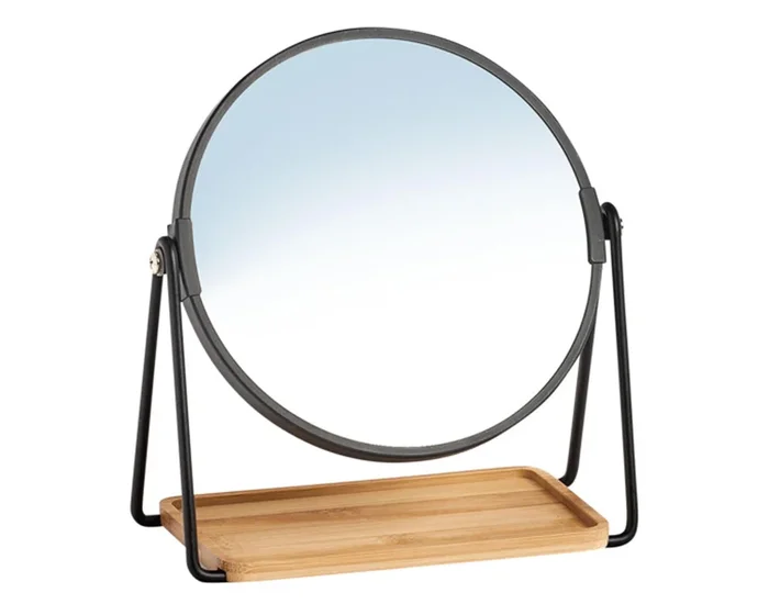 ZELLER miroir cosmétique bambou métal noir 17,5×20,5 cm