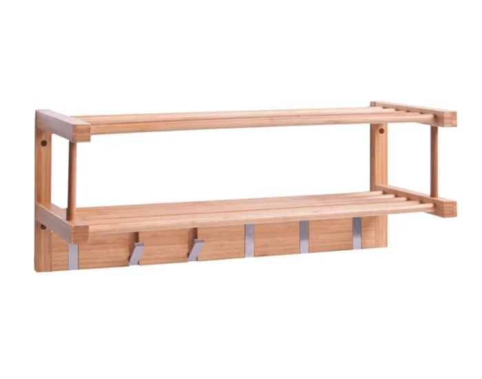 ZELLER portemanteau mural Bambou 6 patères 2 étagères 60x24x24 cm